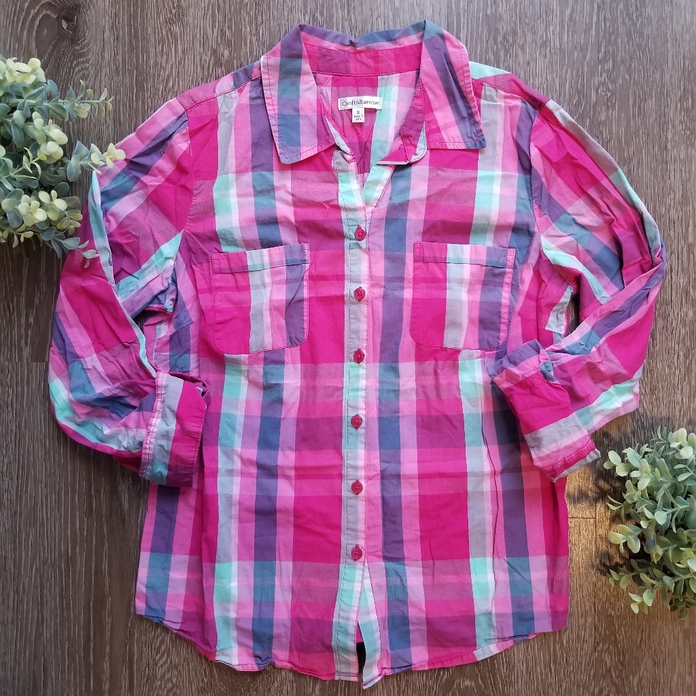 Croft & Barrow Pink Plaid Button Down Longsleeve